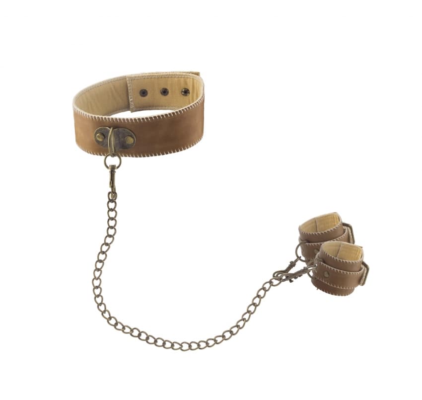Ouch-Leren-Halsband-met-Handboeien-Bruin-