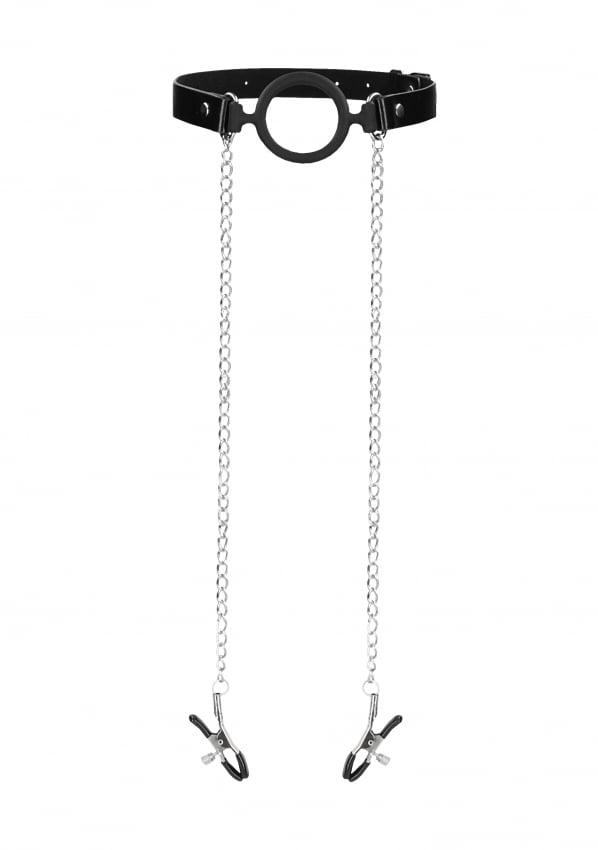 Ouch-O-ring-ball-gag-met-tepelklemmen-Zwart-
