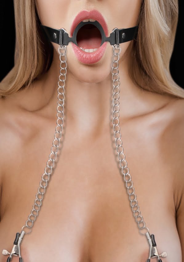 Ouch-O-ring-ball-gag-met-tepelklemmen-Zwart-