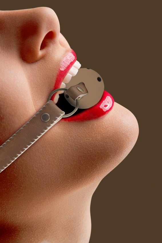 Ouch - Open ball gag met leren straps - Bruin/Crème