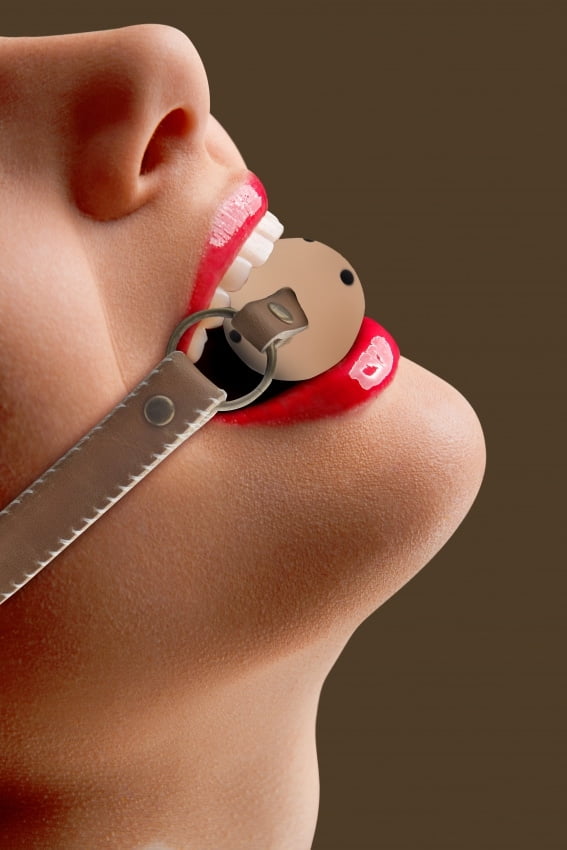 Ouch - Open ball gag met leren straps - Bruin/Crème