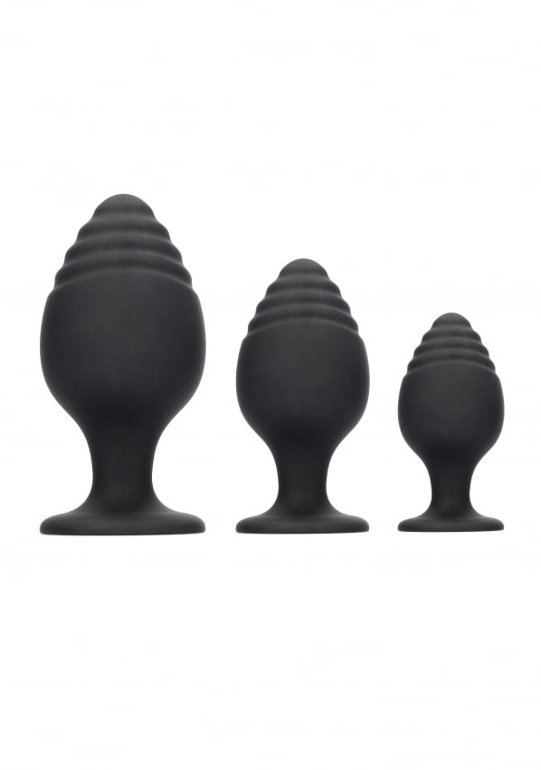 Ouch! - Rippled Buttplug Set - Zwart