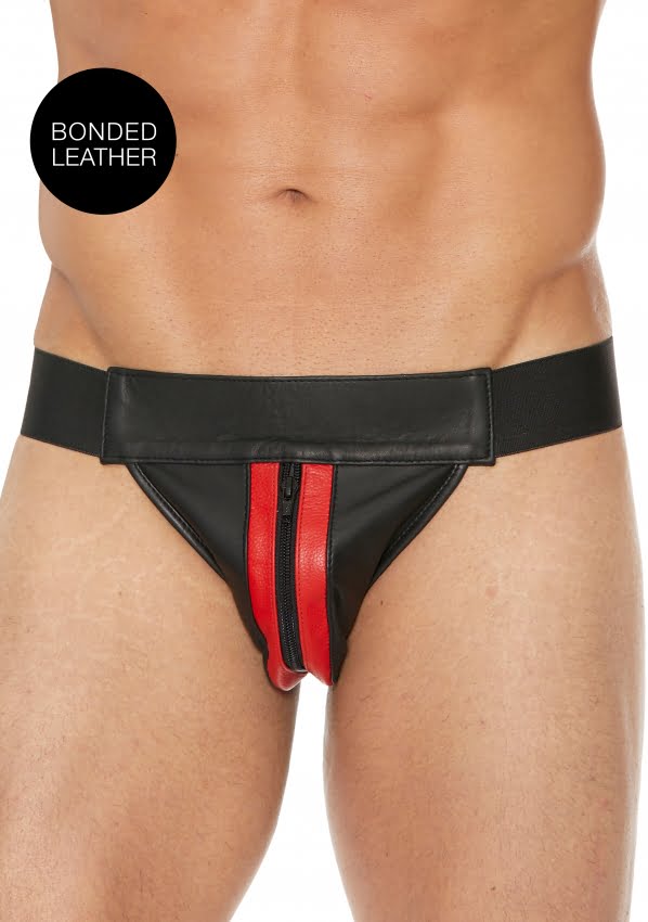 Ouch - Stoere Jockstrap met Rits - Zwart met Rood