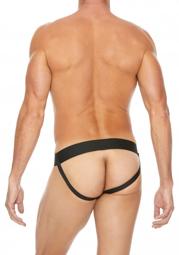 Ouch - Stoere Jockstrap met Rits - Zwart met blauw