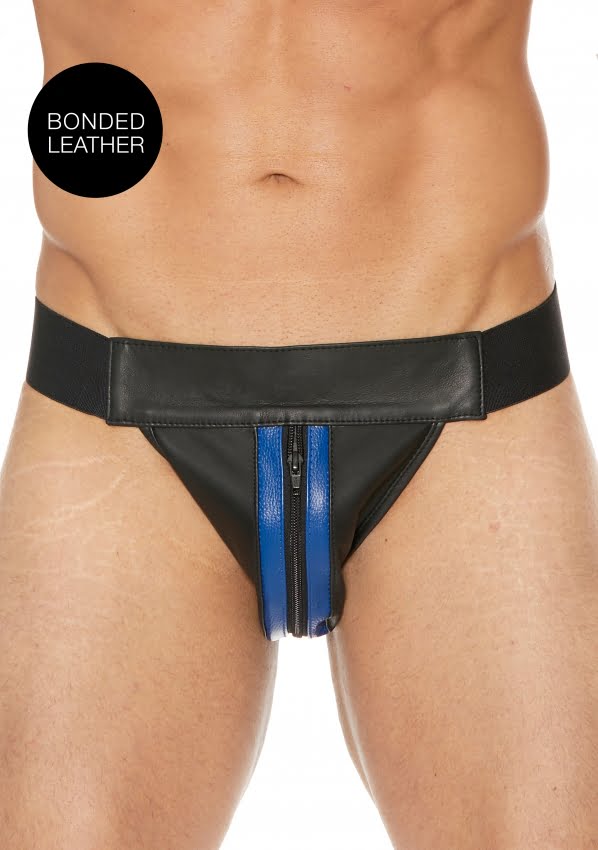 Ouch - Stoere Jockstrap met Rits - Zwart met blauw
