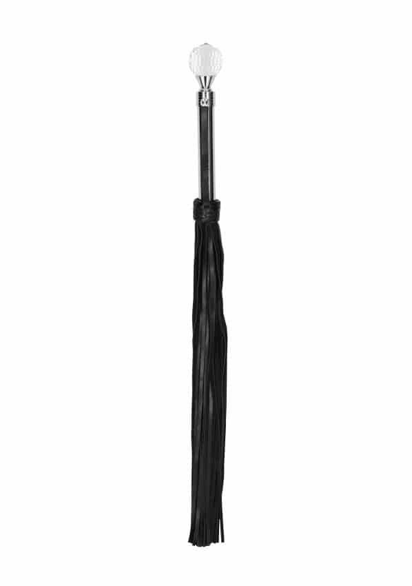 Pain - Sprankelende ronde lederen flogger met metalen handvat - zwart
