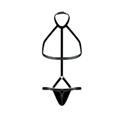 Gladiator - Tanga Bevestigd aan Harnas met Choker - L/XL - Zwart