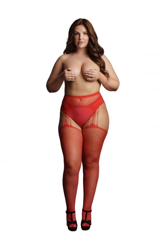 Rode Jarretel panty met strass