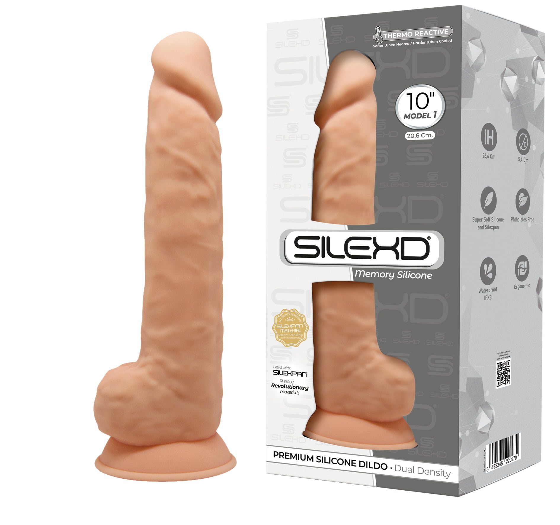 SILEXD - Dual Density siliconen Huidskleur dildo met balzak - 26.6 cm