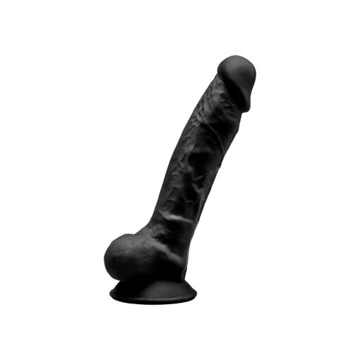 SILEXD - Dual Density siliconen Zwart dildo met balzak - 17.6 cm