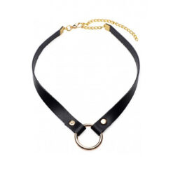 Smalle leren halsband met gouden details