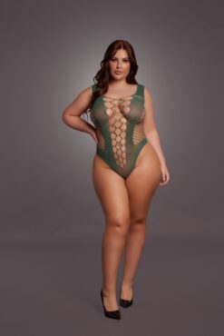 Teddy met V hals - Midnight Green Plus Size