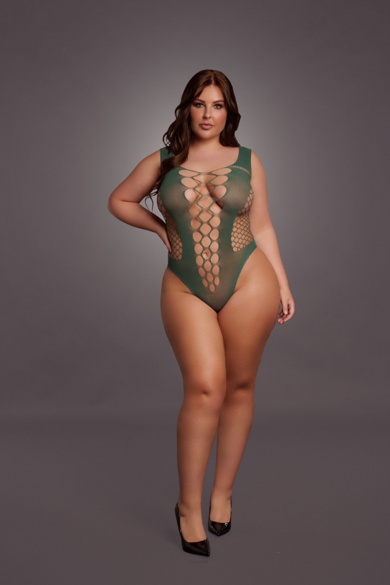 Teddy met V hals - Midnight Green Plus Size