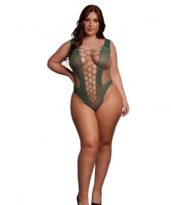 Teddy met V hals - Midnight Green Plus Size