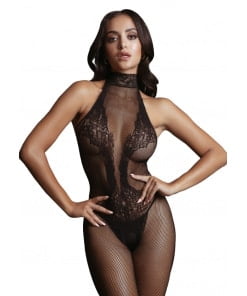 Le Desir - Fishnet and Lace Bodystocking - Black - One Size