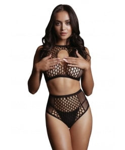 Le Desir - Duo Net Key-Hole Bra Set - Black - One Size