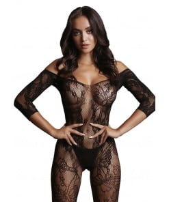 Le Desir - Lace Sleeved Bodystocking - Black - One Size