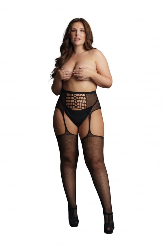 Le Desir - Hoge open kruistaille jarretelles kousen  - Plus Size