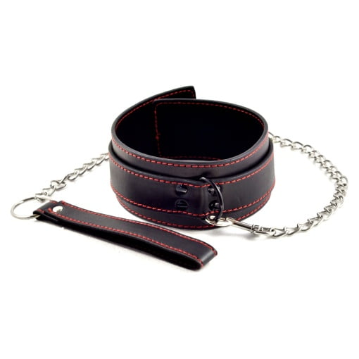 Halsband met riem - Zwart met Rood